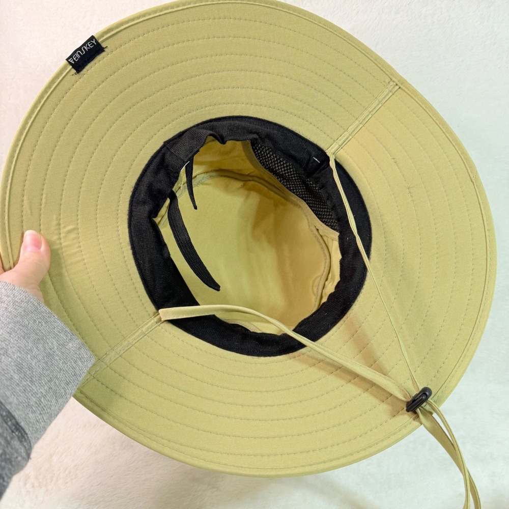 Einskey Sun Hat Tan Khaki Wide Brim Mesh Vent Adjustable Chin Strap Fishing Hike - Picture 4 of 7